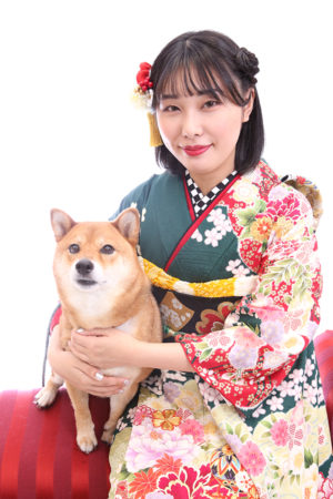 東京都　江戸川区　成人式　振袖前撮り　二十歳　愛犬と一緒