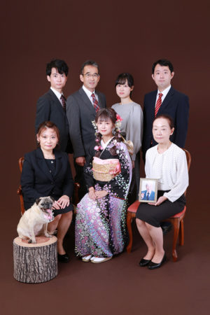東京都　江戸川区　成人式　振袖　前撮り　二十歳　ご家族　犬ちゃん　ペット